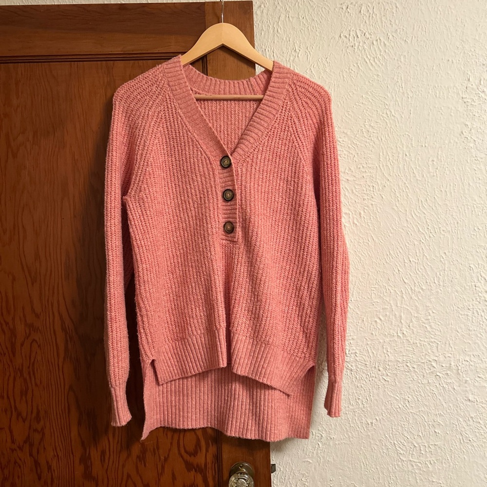 Women's Pink Button-Up Sweater
